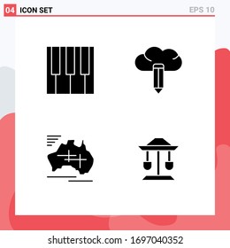 Group of 4 Solid Glyphs Signs and Symbols for keyboard; travel; cloud; australia; drum Editable Vector Design Elements