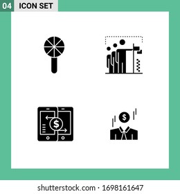 Group of 4 Solid Glyphs Signs and Symbols for baby rattle; position; rattle; team; payment Editable Vector Design Elements