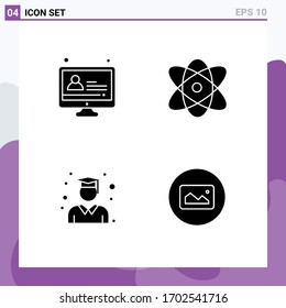 Grupo de 4 signos y símbolos de glifos sólidos para el aprendizaje electrónico; graduación; átomo; ciencia; elementos de diseño de vectores editables de imagen