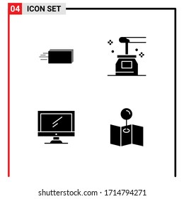 Group of 4 Solid Glyphs Signs and Symbols for dollar; yoga; money; honey; monitor Editable Vector Design Elements