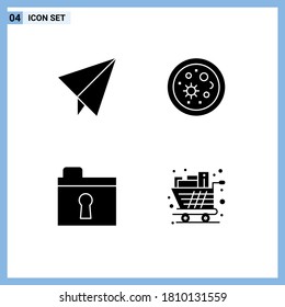 Group of 4 Solid Glyphs Signs and Symbols for paper; cart; life; folder; groceries Editable Vector Design Elements