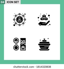 Group of 4 Solid Glyphs Signs and Symbols for affiliate; beauty; user; hand; make Editable Vector Design Elements