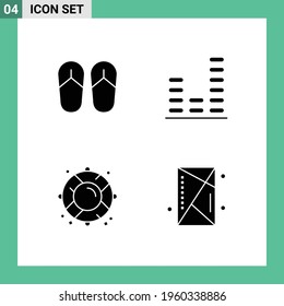Group of 4 Solid Glyphs Signs and Symbols for beach; life buoy; audio; sound; console Editable Vector Design Elements