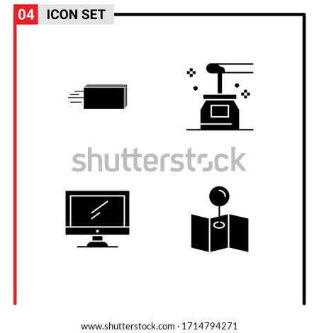 Group of 4 Solid Glyphs Signs and Symbols for dollar; yoga; money; honey; monitor Editable Vector Design Elements