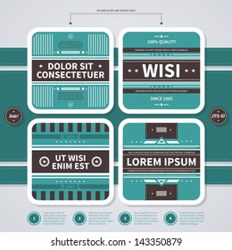 Group of 4 square badges in retro style. EPS10.
