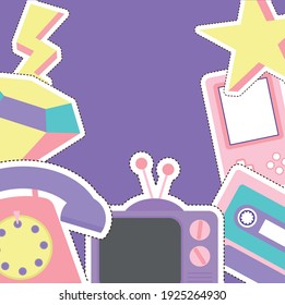 group of 80s and 90s patches vector illustration design