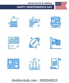 Grupo de los 9 Blues para el Día de la Independencia de los Estados Unidos de América, como el fútbol; ee.uu. escudo; marca; elementos de diseño de vectores de día editables para USA Day