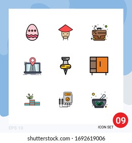 Group of 9 Filledline Flat Colors Signs and Symbols for education; gps; path; system; navigation Editable Vector Design Elements