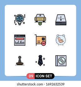 Group of 9 Filledline Flat Colors Signs and Symbols for computers; web; ok; data; down Editable Vector Design Elements