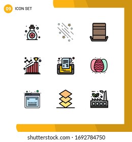 Group of 9 Filledline Flat Colors Signs and Symbols for step; goal; stars; achievement; top hat Editable Vector Design Elements