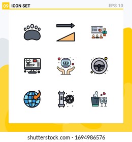 Group of 9 Filledline Flat Colors Signs and Symbols for business; management; business; development; statistics Editable Vector Design Elements