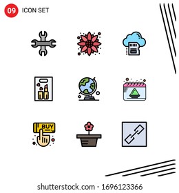 Group of 9 Filledline Flat Colors Signs and Symbols for world; makeup; card; cosmetics; lipstick Editable Vector Design Elements