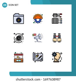 Group of 9 Filledline Flat Colors Signs and Symbols for announcement; marketing; chinese; timer; stopwatch Editable Vector Design Elements