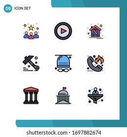 Group of 9 Filledline Flat Colors Signs and Symbols for game; activities; cancer; tool; construction Editable Vector Design Elements