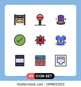 Group of 9 Filledline Flat Colors Signs and Symbols for flower; tick; carnival; okay; arrows Editable Vector Design Elements