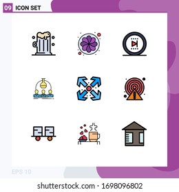 Group of 9 Filledline Flat Colors Signs and Symbols for enlarge; scientist; office; experiment; lab Editable Vector Design Elements