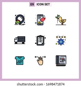 Group of 9 Filledline Flat Colors Signs and Symbols for paper; transport; dove; shipping; car Editable Vector Design Elements
