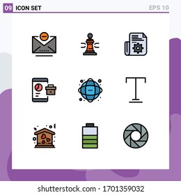 Gruppe von 9 Flachfarben Zeichen und Symbole für Daten; seo; Dokument; Bericht; Design-Elemente für geschäftlich bearbeitbare Vektorillustrationen