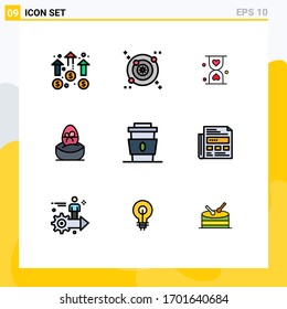 Group of 9 Filledline Flat Colors Signs and Symbols for food; easter; heart; boiled; waiting Editable Vector Design Elements