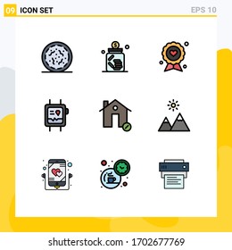 Group of 9 Filledline Flat Colors Signs and Symbols for watch; health; saving; fit band; fathers day Editable Vector Design Elements