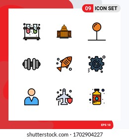 Grupo de 9 signos y símbolos de color plano de línea plana para peces; deportes; arquitectura; campanario; elementos de diseño de vectores editables de pin