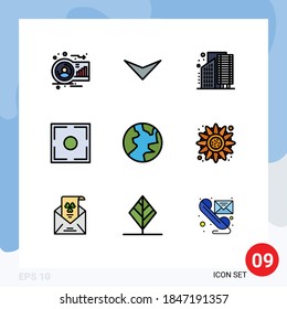 Group of 9 Filledline Flat Colors Signs and Symbols for earth; photo; buildings; frame; infrastructure Editable Vector Design Elements