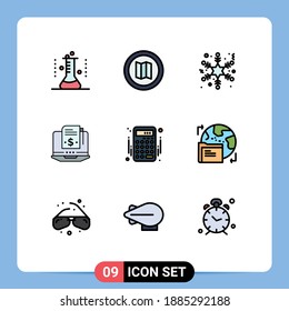 Group of 9 Filledline Flat Colors Signs and Symbols for banking; accounting; flake; digital; model Editable Vector Design Elements