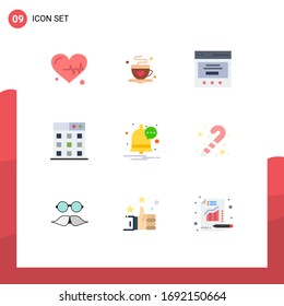 Group of 9 Flat Colors Signs and Symbols for candy cane; message; interface; communication; gallery Editable Vector Design Elements