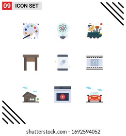 Grupo de 9 signos y símbolos de color plano para taburetes; hogar; inicio; mobiliario; materiales de diseño de vectores editables de señal