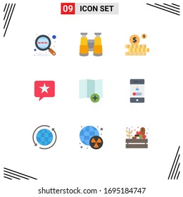 Group of 9 Flat Colors Signs and Symbols for new; location; budget; star; favorite Editable Vector Design Elements