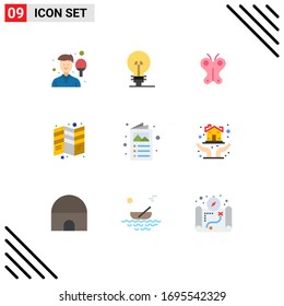 Group of 9 Flat Colors Signs and Symbols for tri; fold; product; flyer; nature Editable Vector Design Elements