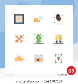 Group of 9 Flat Colors Signs and Symbols for learn; biology; meat; traumatology; health Editable Vector Design Elements