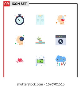 Group of 9 Flat Colors Signs and Symbols for grow; mind; head; human; science Editable Vector Design Elements