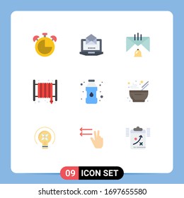 Group of 9 Flat Colors Signs and Symbols for bottle; fire; bell; emergency; help Editable Vector Design Elements