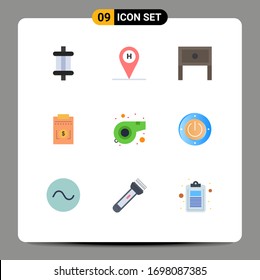Group of 9 Flat Colors Signs and Symbols for referee; dollar; end; business; table Editable Vector Design Elements