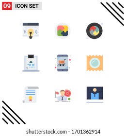 Grupo de 9 signos y símbolos de color plano para dispositivos; paciente; cd; médico; diagnóstico Elementos de diseño de vectores editables