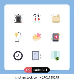Group of 9 Flat Colors Signs and Symbols for easter; egg; sauna; solution; mind Editable Vector Design Elements