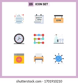 Group of 9 Flat Colors Signs and Symbols for security; pattern; gym; lock; interior Editable Vector Design Elements