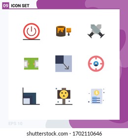 Group of 9 Flat Colors Signs and Symbols for expand; sports; painting; field; wreath Editable Vector Design Elements