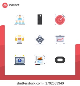 Group of 9 Flat Colors Signs and Symbols for traffic; headphone; marketing; audio; web Editable Vector Design Elements
