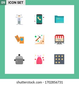 Group of 9 Flat Colors Signs and Symbols for passport; file; phone; empty; computer Editable Vector Design Elements