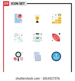 Group of 9 Flat Colors Signs and Symbols for homeopathy; alternative; growth; laboratory; chemistry Editable Vector Design Elements