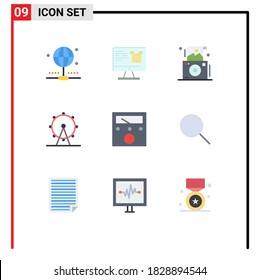 Group of 9 Flat Colors Signs and Symbols for voltmeter; ampere; photo; sign; leisure Editable Vector Design Elements