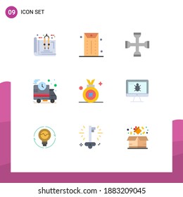 Group of 9 Flat Colors Signs and Symbols for award; fast; cross; delivery; wrench Editable Vector Design Elements