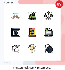 Grupo de 9 modernos colores planos de líneas llenas para web; ui; parque; jugar; elementos de diseño de vectores editables de estrella