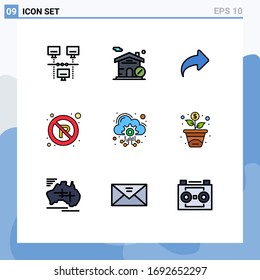 Grupo de 9 modernos colores planos de líneas llenas para servidor de alojamiento; nube; dirección; signo; elementos de diseño de vectores editables de estacionamiento