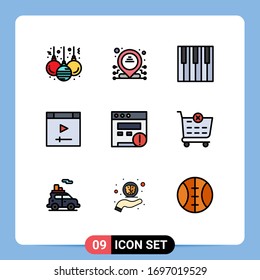 Grupo de 9 Colores planos de líneas llenas modernos para sitio web; alerta; música; sitio web; elementos de diseño de vectores editables por ordenador