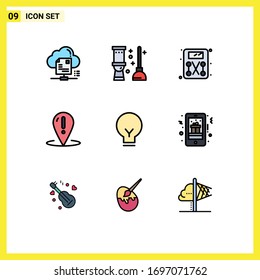 Group of 9 Modern Filledline Flat Colors Set for light; point; room; place; help Editable Vector Design Elements