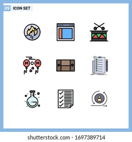 Group of 9 Modern Filledline Flat Colors Set for cabinet; love; website; mom; holiday Editable Vector Design Elements