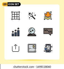 Group of 9 Modern Filledline Flat Colors Set for quote; bubble; position; star; magic Editable Vector Design Elements